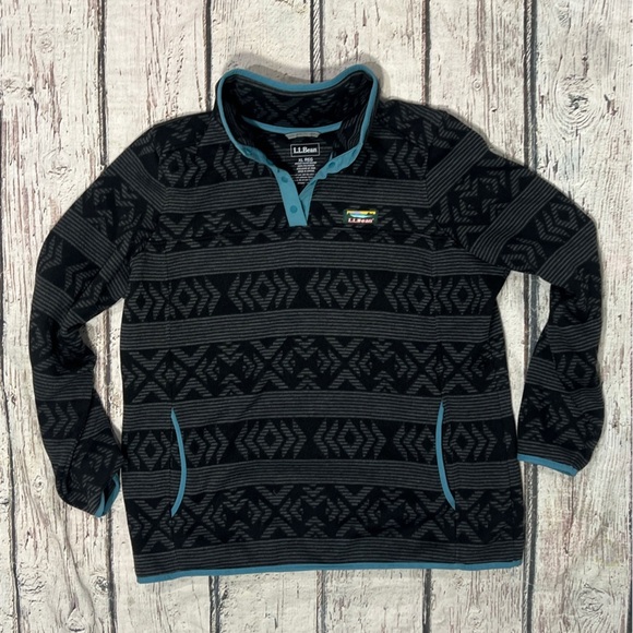 LL Bean Sweater Black Fleece Pullover 1/4 Snap Snap Pullover Womens - Picture 1 of 5